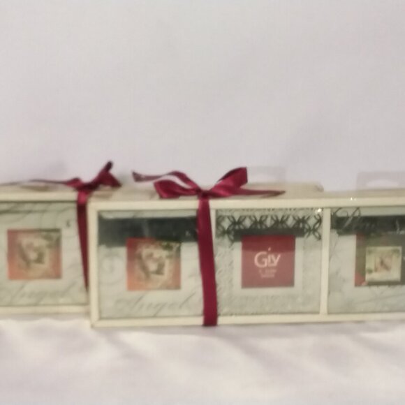2 Sets, 3 Each Square Glass Ornamental Christmas Sayings & Base Tabletop Display - Picture 2 of 3